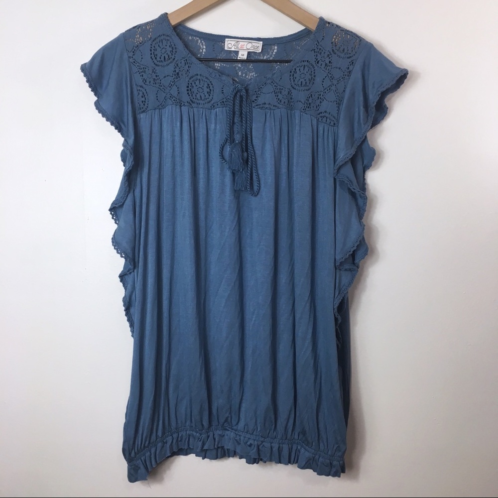 All At Once Crotchet Blue Tank Top, M